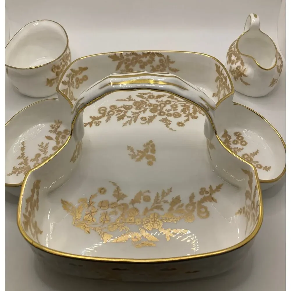 Hammersley Golden Fancy Strawberry Server Creamer Sugar Handled Tray England